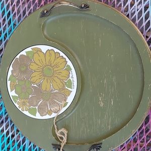 Georges Braird Tray MCM. Avocado Green with Flowers